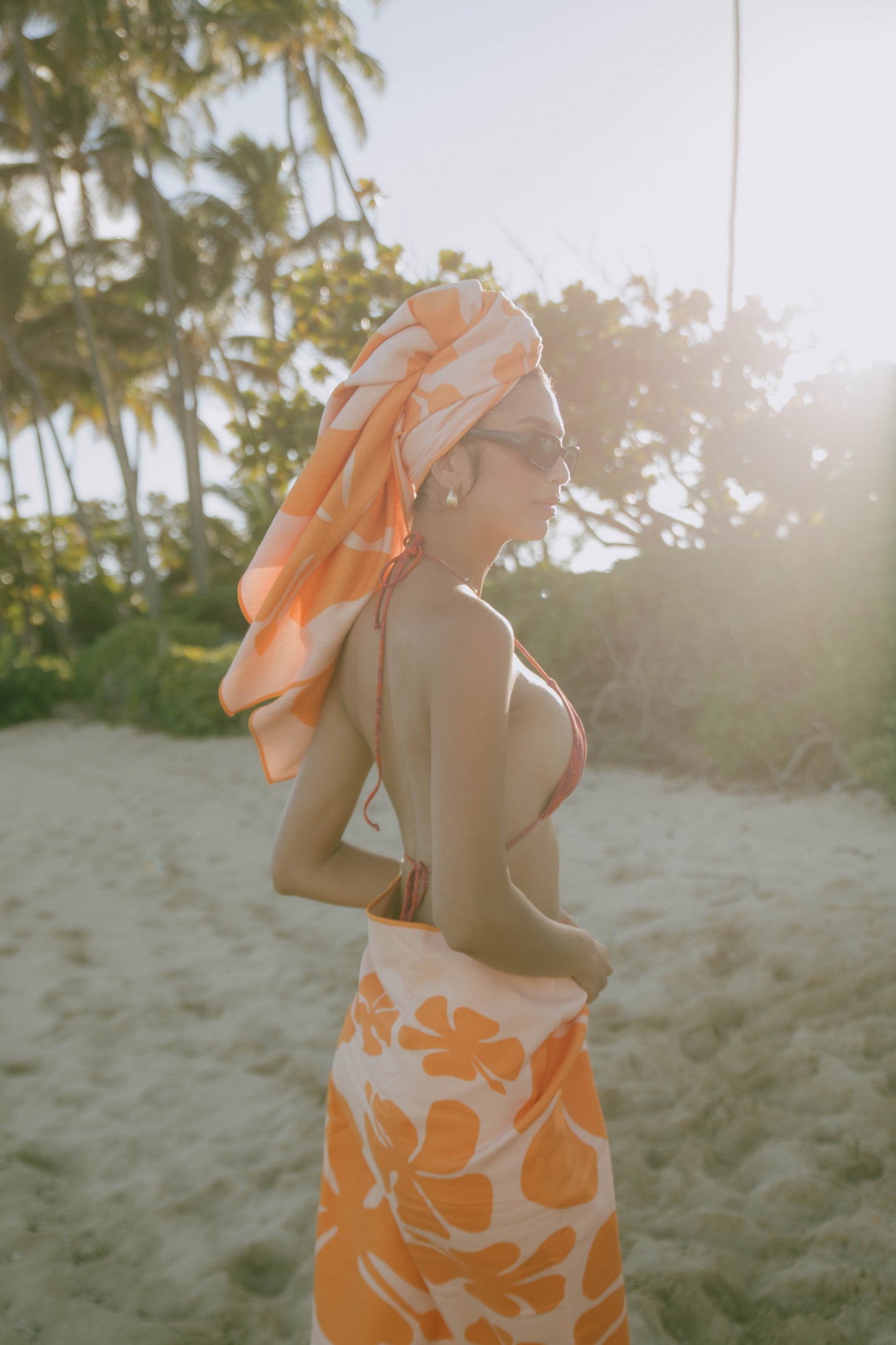 Orange Retro Hibiscus Towel